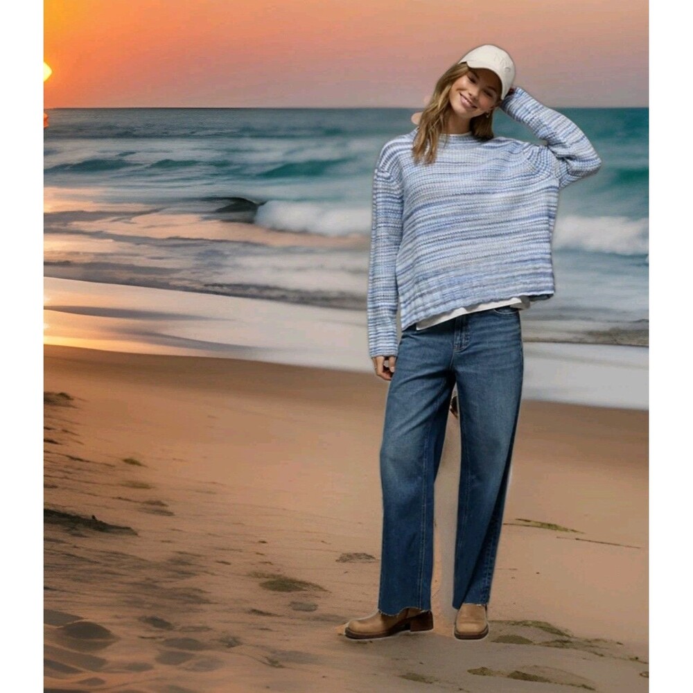 AE American Eagle Oversized Faux Mohair Wide Cuff Sweater Striped Women Medium